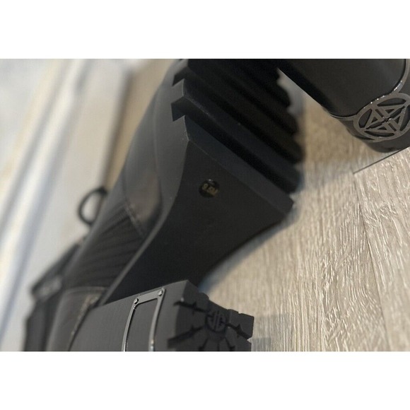 New Antonio Melani 9.5 Perline Leather Lac Up Platform Heel Booties Black - Picture 6 of 7